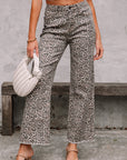 Leopard Frayed High Waist Jeans