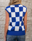 Checker Round Neck Sleeveless Sweater
