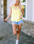 Cecelia Embroidery Textured Top with Ruffles