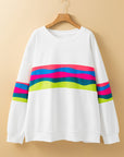 Plus Size Stripe Colorblock Drop Shoulder Sweatshirt