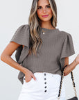 Brynn Textured Flutter Sleeve Top