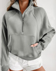 Solid Fleece-Lined Half-Zip Up Collar Sweatshirt