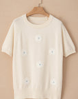 Dulce Flower Pattern Short Sleeve Knitted Top