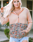 Gemma Floral Half Zip Kangaroo Pocket Hoodie