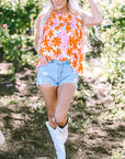 Alison Ruffled Sleeve Smocked Floral Top