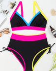 Itzel Drawstring Side V Neck High Waist Bikini Set