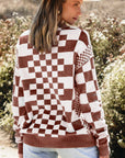Checker Round Neck Drop Shoulder Sweater