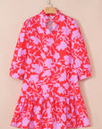 Floral Ruffle 3/4 Sleeve Mini Dress