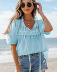 Elina Embroidered Lace Patchwork Tie Blouse