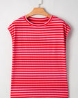 Stripe Ribbed Cap Sleeve T-Shirt