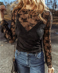 Lace Mesh Sheer Long Sleeve Blouse