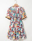 Floral Half Zip Ruffle Mini Dress