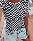 Checker Ribbed Knit Crewneck T-Shirt