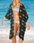 Black Turquoise Orange Aztec Duster Kimono Coverup