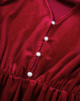 Olivia Velvet Buttoned Puff Sleeve V Neck Split Midi Dress