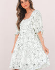 Ariya Floral Shirred Back Puff Sleeve Dress