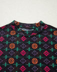Western Aztec Mesh Long Sleeve Top