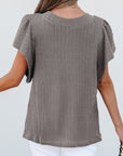 Solid Cable Textured Flutter Sleeve Top