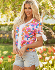 Aleia Floral Knotted Short Sleeve Blouse