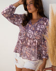 Boho Floral 3/4 Sleeve Babydoll Blouse