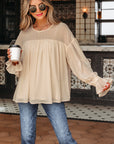 Solid Chiffon Pleated Ruffle Long Sleeve Blouse
