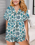 Turquoise Crazy Satin Ruffle Western Pajama Set