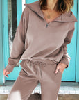 Solid Quarter-Zip Top and Drawstring Pants Set