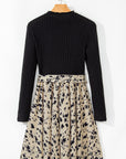 Leopard Patchwork Ribbed Knit Belted Dress