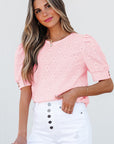 Scarlet Flower Textured Short Sleeve Top