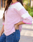 Aliyah Striped Patchwork 3/4 Sleeve Casual Top