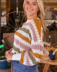 Caroline Striped Hollowed Knitted Loose Sweater