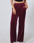 Solid Drawstring Waist Wide Leg Pants