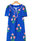 Floral Split Neck Mini Dress