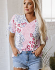 Luisa Leopard V Neck Short Sleeve Blouse
