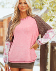 Elena Raglan Sleeve Ribbed Knit Patchwork Blouse