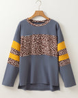 Leopard Patchwork Colorblock Drop Shoulder Top