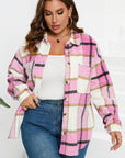 Plaid Button-Up Long Sleeve Pocketed Shacket