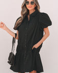 Cassidy Button Down Puff Sleeve Ruffle Hem Dress