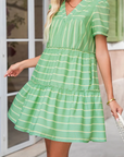 Stripe V-Neck Ruffle Tiered Dress