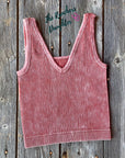 Rust Ribbed Crop Tank with Reversible Neckline