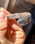 Red Coral Cuff Bracelet – Native Made by Russell Sam, Sterling Silver