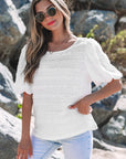 Luella Frilled Lace Trim Bubble Sleeve Blouse