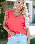 Janelle V Neck Ruffle Sleeve Loose Top