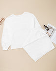 Plus Size Solid Raw Seam Top and Drawstring Pants Set