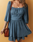 Ruched 3/4 Sleeve Layered Mini Dress