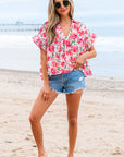 Zoya Floral Ruffled Short Sleeve Blouse