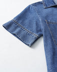 Solid Denim Collared Patch Pocket Mini Dress