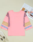 Floral Colorblock Patchwork 3/4 Sleeve Top