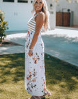 Zora Striped Floral Sleeveless Maxi Dress with Pocket