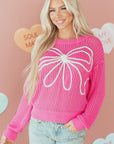 Valentine Bow Hollowed Knit Drop Shoulder Sweater